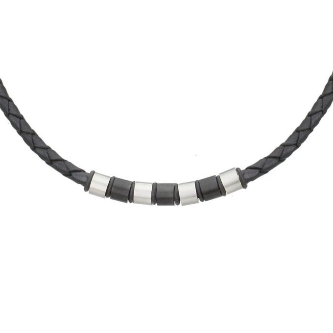 N8306a Ras Du Cou Homme Cuir Tressé Et Acier inoxydable Made In France - Bijoux Colliers hommes tendance en ligne Ninanina