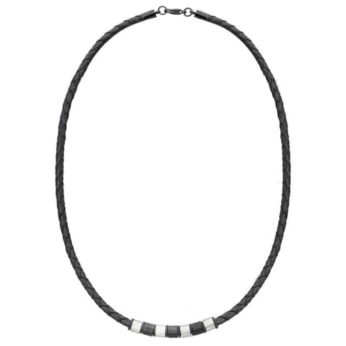 N8306c Ras Du Cou Homme Cuir Tressé Et Acier inoxydable Made In France - Bijoux Colliers hommes tendance en ligne Ninanina