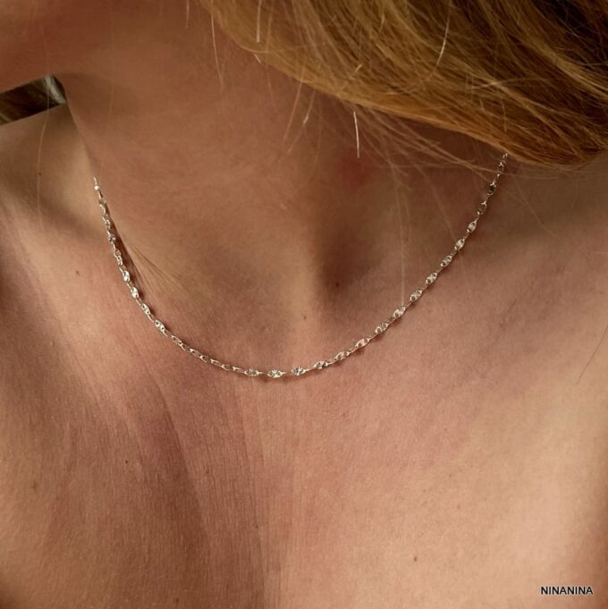 N8312 Chaine femme argent 925 maille fantaisie soleil plat made in France - Bijoux Chaines femmes en ligne Ninanina