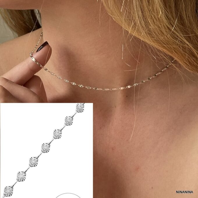 N8312c Chaine femme argent 925 maille fantaisie soleil plat made in France - Bijoux Chaines femmes en ligne Ninanina