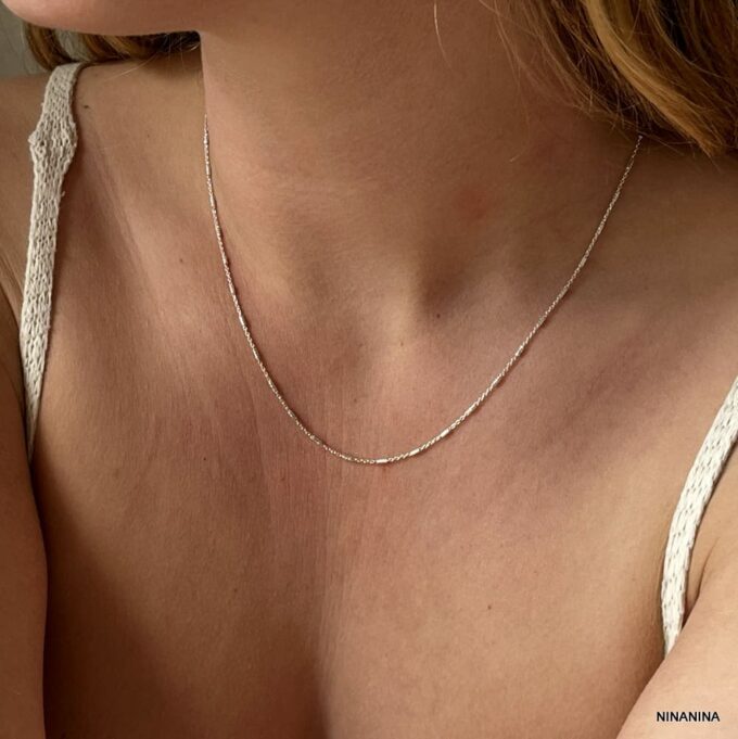 N8313e Collier chaine femme argent 925 maille forçat tubes torsadés artisanale - Bijoux Colliers chaines en ligne Ninanina