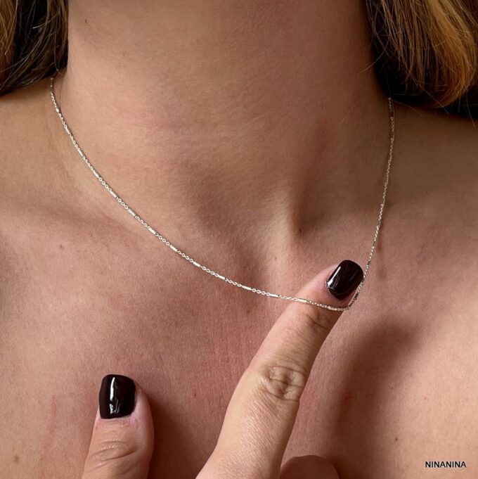 N8313f Collier chaine femme argent 925 maille forçat tubes torsadés artisanale - Bijoux Colliers chaines en ligne Ninanina