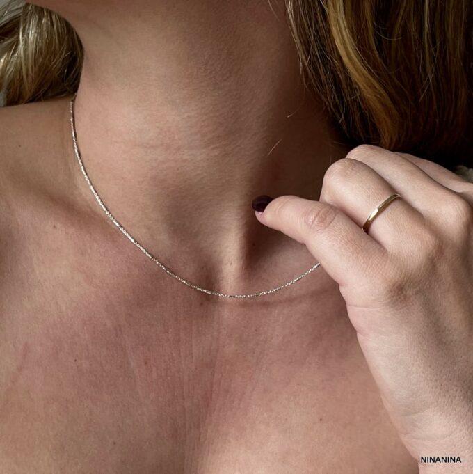 N8313g Collier chaine femme argent 925 maille forçat tubes torsadés artisanale - Bijoux Colliers chaines en ligne Ninanina