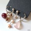 N8331a Boucles d'oreilles pierre rose 4 trous argent quartz et opale artisanales - Bijoux boucle d'oreille assymétriques en ligne Ninanina
