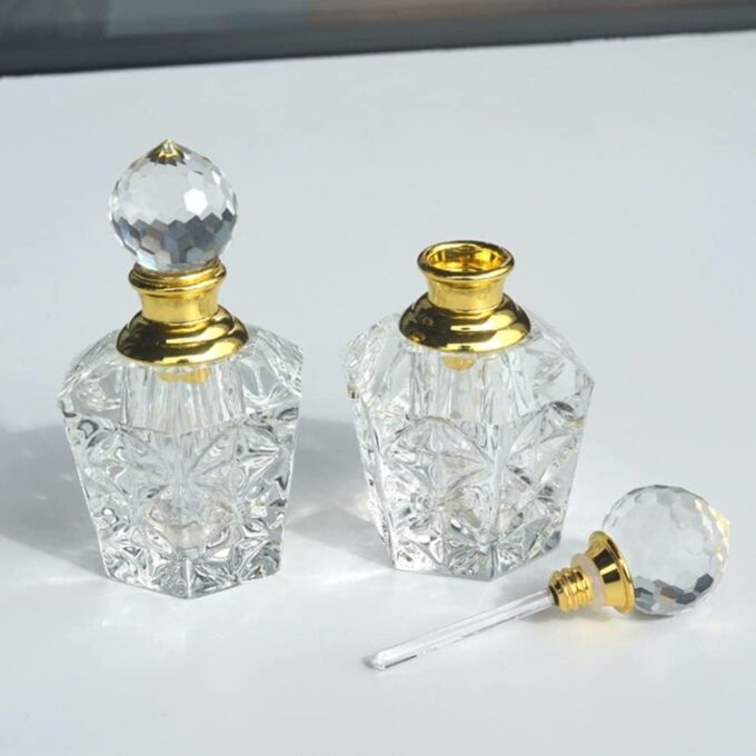 N8346c Flacon de parfum rechargeable en verre transparent et doré avec bouchon rond - Accessoires flacons de parfums en ligne Ninanina