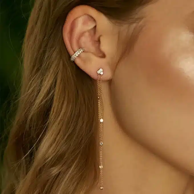 N8270b Boucles D oreilles Pendantes En Argent Longue Chaine Et Zirconium - Bijoux Boucles d'oreilles femmes en ligne Ninanina