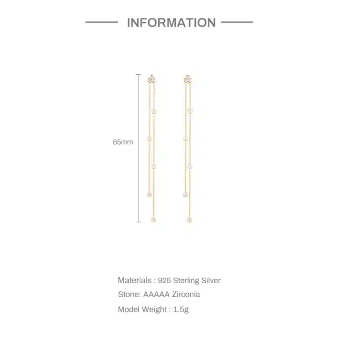 N8270d Boucles D oreilles Pendantes En Argent Longue Chaine Et Zirconium - Bijoux Boucles d'oreilles femmes en ligne Ninanina