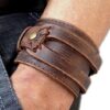 N8324C Bracelet Viking Cuir Manchette De Force Homme 45mm Marron - Bijoux Bracelets de force en ligne Ninanina
