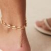 N8370c Bracelet Cheville Coquillage Doré En Acier Inoxydable Fait Main - Bjoux de pieds en ligne Ninanina
