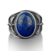 N8382 Bague Bleue Homme Chevalière Acier Lapis Lazuli Archange Gabriel - Bijoux Bagues hommes en ligne Ninanina