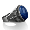 N8382a Bague Bleue Homme Chevalière Acier Lapis Lazuli Archange Gabriel - Bijoux Bagues hommes en ligne Ninanina