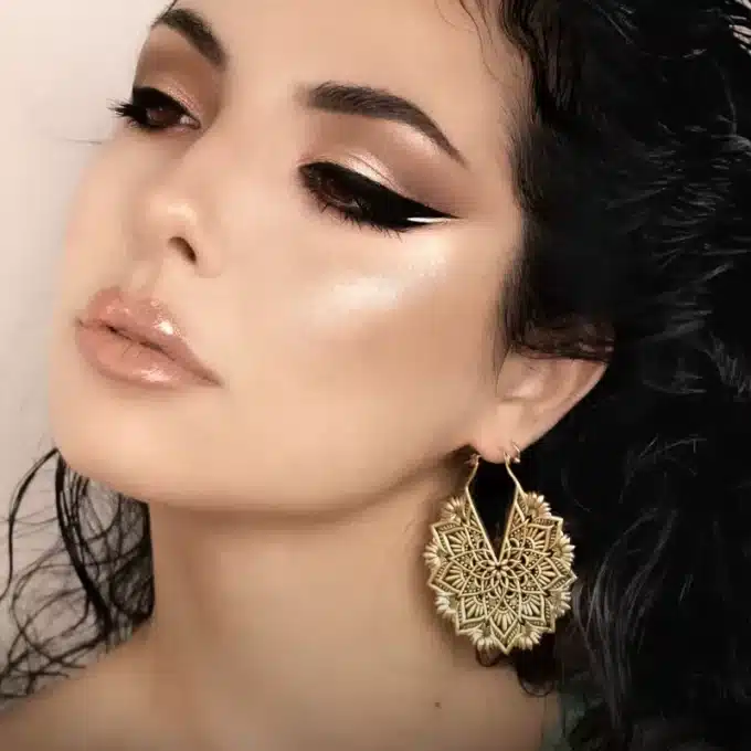 N8383e Boucles D'Oreilles Ethniques Chic Rondes Motif Floral doré ou argenté - Bijoux Boucle d'oreille boheme en ligne Ninanina