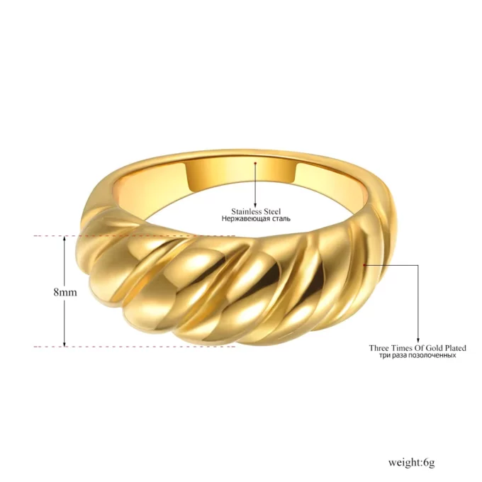 N8394b Bague Torsadée Pour Femme En Acier Inoxydable Doré Élégante - Bijoux Bagues dorées en ligne Ninanina