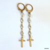 N7605b Boucles D'Oreilles Pendantes Croix Acier Doré Et Zirconium - Bijoux Boucle d'oreille creoles femmes en ligne Ninanina
