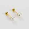 N8385 Boucles D'oreilles Perle Blanche Naturelle - Puces Acier Inoxydable Doré - Bijoux Boucle d'oreille mariage en ligne Ninanina