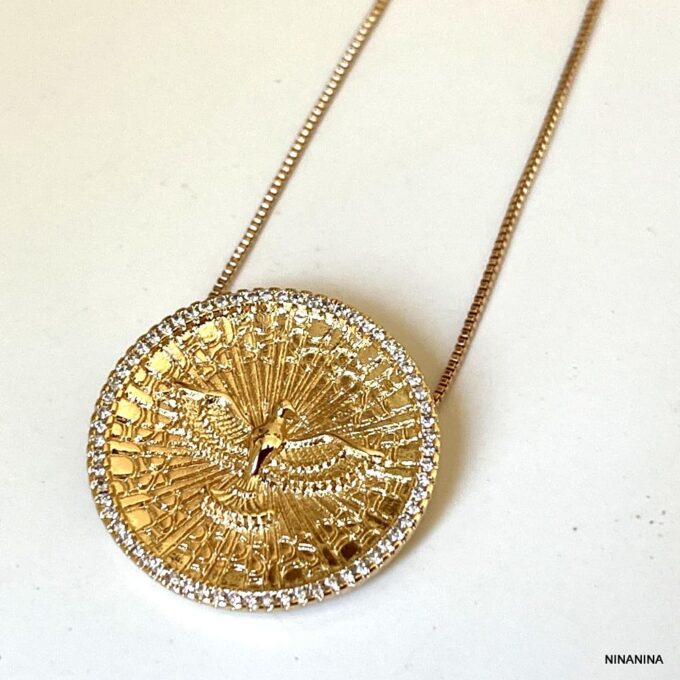 N8427 Pendentif Oiseau Or Femme - Collier Alliage Doré et Zirconium - Bijoux Colliers en ligne Ninanina