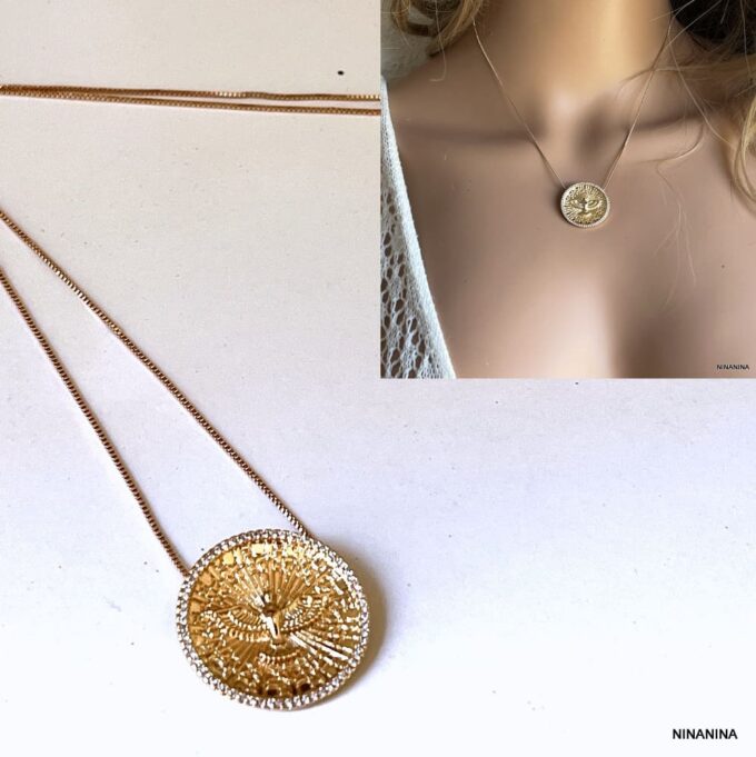 N8427c Pendentif Oiseau Or Femme - Collier Alliage Doré et Zirconium - Bijoux Colliers en ligne Ninanina