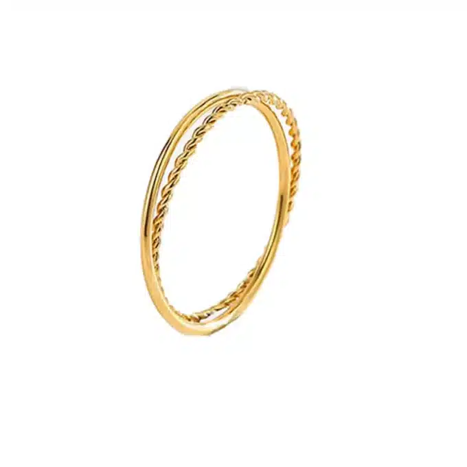 N8431b Bague Double Anneau Or En Acier Inoxydable Doré Pour Femme – Bijoux Bagues en ligne Ninanina