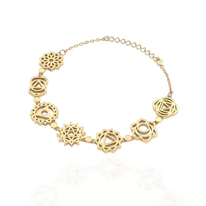 N8437a Bracelet 7 Chakras Or Femme Acier Inoxydable Doré Fait main - Bijoux Bracelets zen en ligne Ninanina