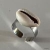 N8452a Bague Coquillage Cauri Blanc Anneau Acier Inoxydable Réglable - Bijoux Bagues coquillages en ligne Ninanina