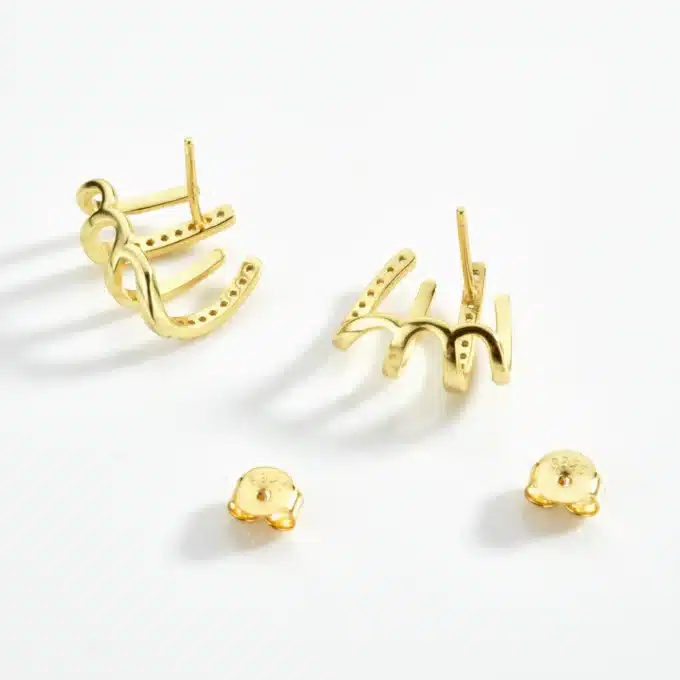 N8444c Boucles D'Oreilles Griffe Argent Plaqué Or Et Zirconium Blanc - Bijoux Boucle d'oreille brillantes en ligne Ninanina