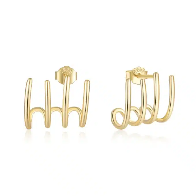 N8445a Boucles D'Oreille Griffe Argent 925 Plaqué Or 4 Branches - Bijoux Boucle d'oreille tendance en ligne Ninanina