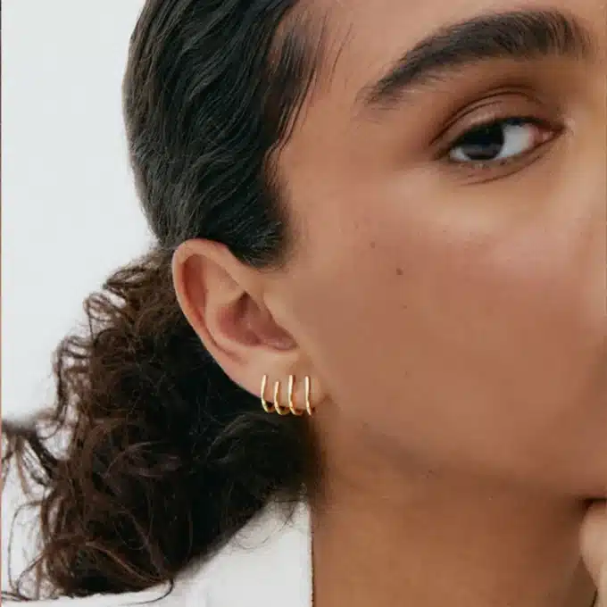 N8445b Boucles D'Oreille Griffe Argent 925 Plaqué Or 4 Branches - Bijoux Boucle d'oreille tendance en ligne Ninanina