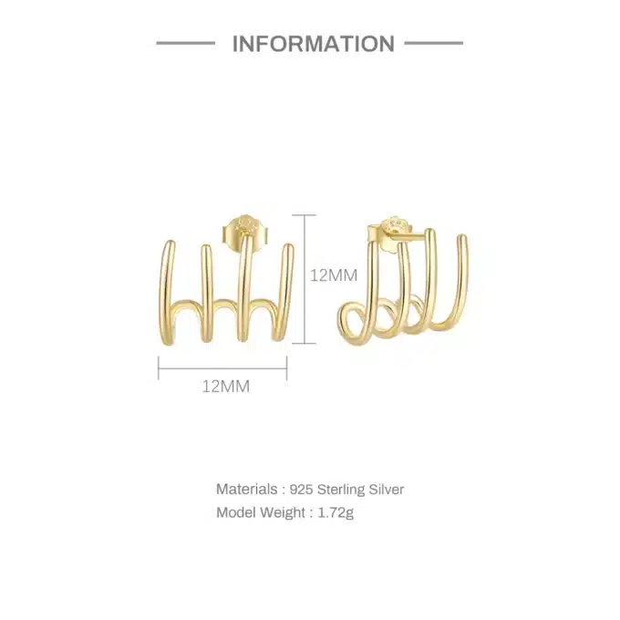 N8445c Boucles D'Oreille Griffe Argent 925 Plaqué Or 4 Branches - Bijoux Boucle d'oreille tendance en ligne Ninanina