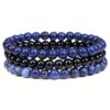 N8456 Trio Bracelets Elastique Pierre Naturelle Bleu Lapis Lazuli Et Sodalite 7mm - Bijoux Bracelets pierres naturelles Ninanina