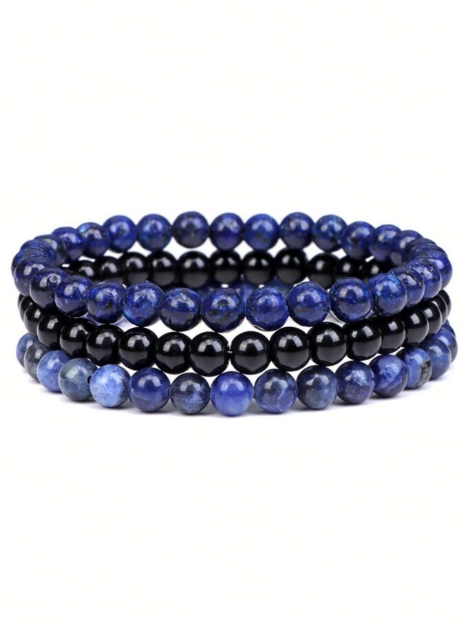 N8456 Trio Bracelets Elastique Pierre Naturelle Bleu Lapis Lazuli Et Sodalite 7mm - Bijoux Bracelets pierres naturelles Ninanina