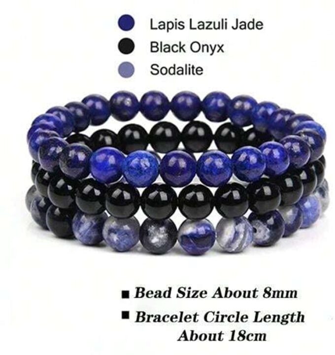 N8456a Trio Bracelets Elastique Pierre Naturelle Bleu Lapis Lazuli Et Sodalite 7mm - Bijoux Bracelets pierre naturelles Ninanina