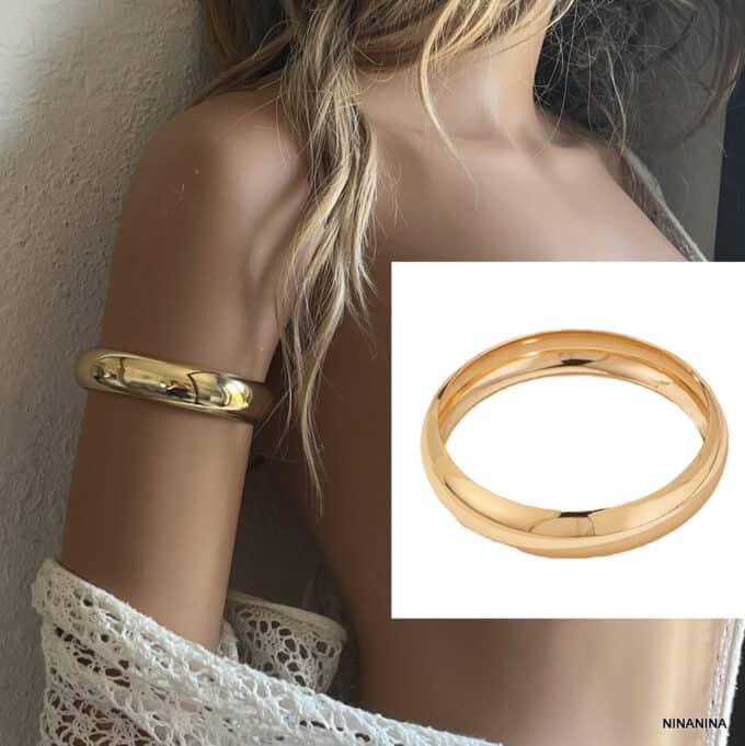 N8465d Bracelet Manchette Doré Epais Et Large Pour Haut De Bras - Bijoux de biceps en ligne Ninanina