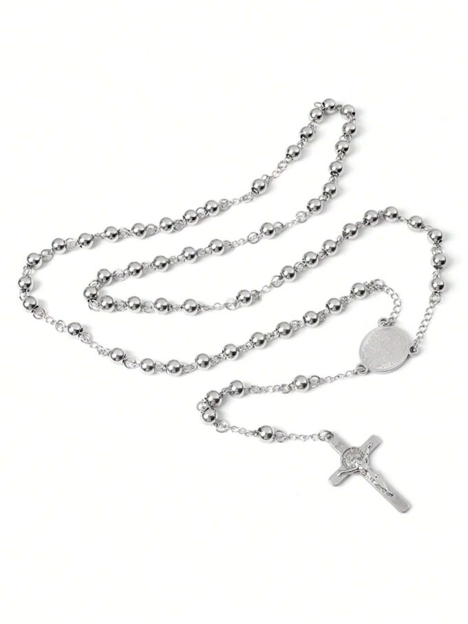 N8468b Chapelet Pour Homme Ou Femme - Collier Acier Inoxydable Argent - Bijoux Colliers chapelets mixtes en ligne Ninanina