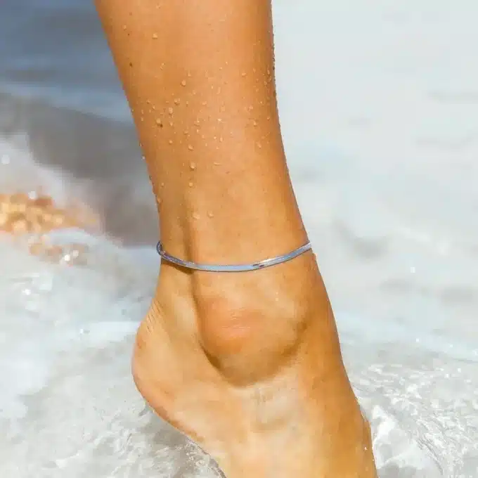 N8472d Bracelet De Cheville Acier Inoxydable Argent Maille Serpentine Plate - Bijoux de pied femme en ligne Ninanina