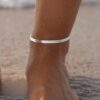 N8472f Bracelet De Cheville Acier Inoxydable Argent Maille Serpentine Plate - Bijoux de pied femme en ligne Ninanina