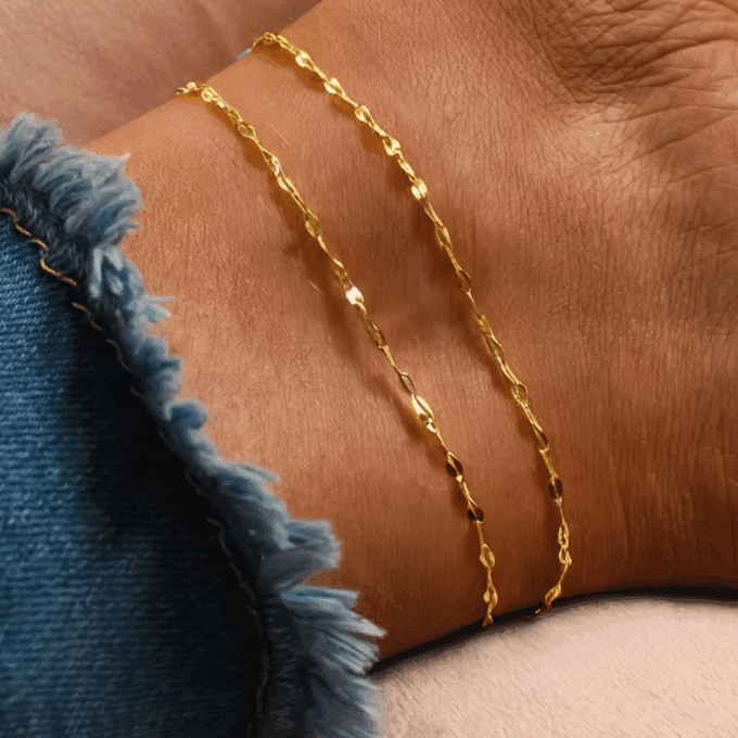N8393 Chaîne De Cheville Acier Inoxydable doré Maille Fine Simple Ou Double Rang - Bijoux de pieds femmes en ligne Ninanina