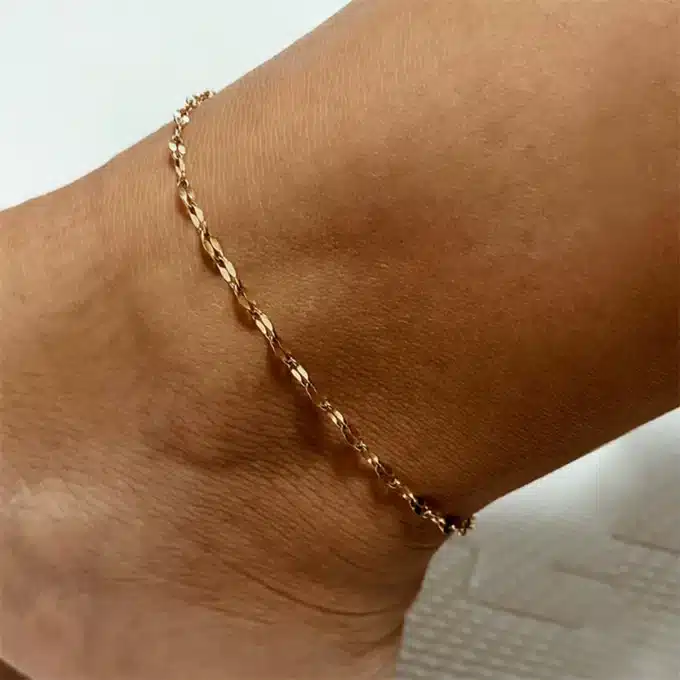 N8393b Chaîne De Cheville Acier Inoxydable doré Maille Fine Simple Ou Double Rang - Bijoux de pieds femmes en ligne Ninanina