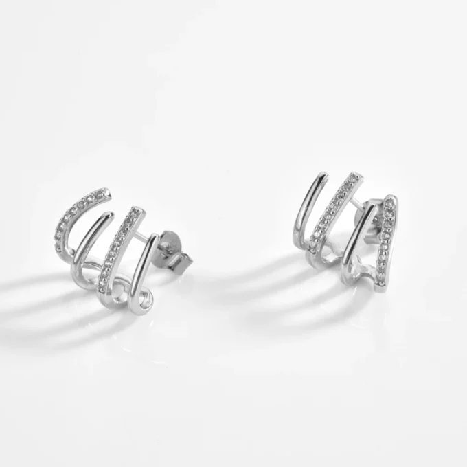 N8469 Boucles D'Oreilles Griffes Argent 925 Et Zirconium Blanc Pour Femme - Bijoux Boucle d'oreille moderne en ligne Ninanina