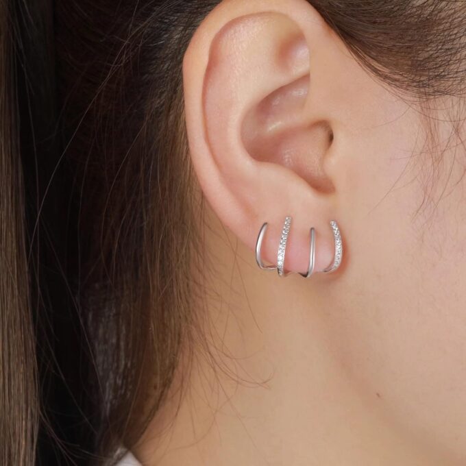 N8469b Boucles D'Oreilles Griffes Argent 925 Et Zirconium Blanc Pour Femme - Bijoux Boucle d'oreille moderne en ligne Ninanina