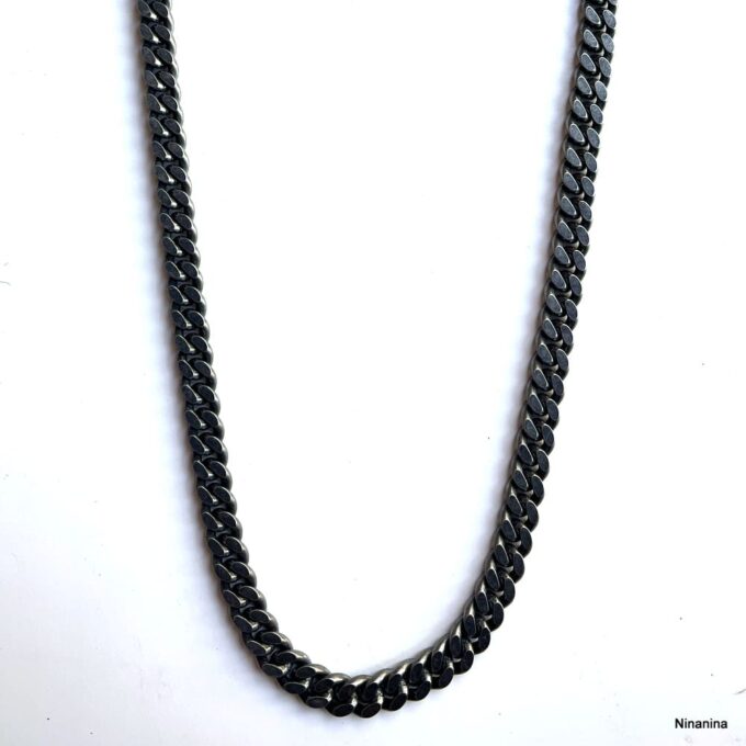 N8474e Chaîne Homme Gourmette Large Acier Inoxydable Gris Foncé Noir Vieilli 10mm - Bijoux Colliers hommes en ligne Ninanina