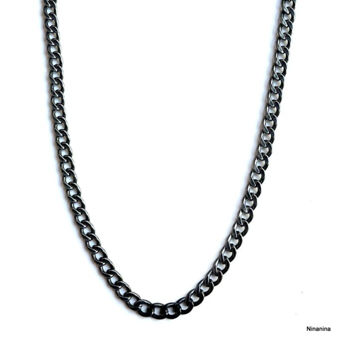 N8476c Chaîne homme acier inoxydable noir vieilli – Collier gourmette maillons larges robustes et tendance - Bijoux Colliers hommes en ligne Ninanina