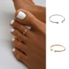 N8488d Bague d'orteil ouverte sur le dessus en argent 925 doré avec zirconium à chaque extrémité - Bijoux bagues de pieds en lig