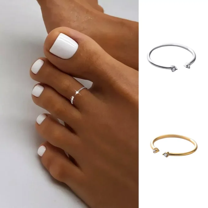 N8488d Bague d'orteil ouverte sur le dessus en argent 925 doré avec zirconium à chaque extrémité - Bijoux bagues de pieds en lig