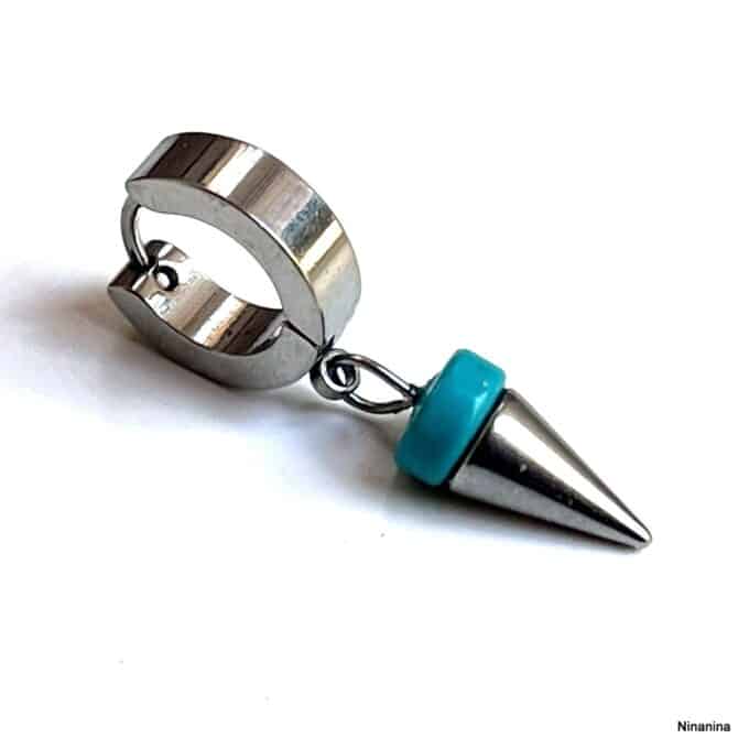 N8497 Boucle d'Oreille Spike Pendentif Pointe Acier Inoxydable Et Turquoise Homme - Bijoux Boucles d'oreilles en ligne Ninanina