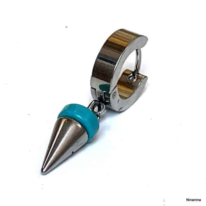 N8497a Boucle d'Oreille Spike Pendentif Pointe Acier Inoxydable Et Turquoise Homme - Bijoux Boucles d'oreilles en ligne Ninanina