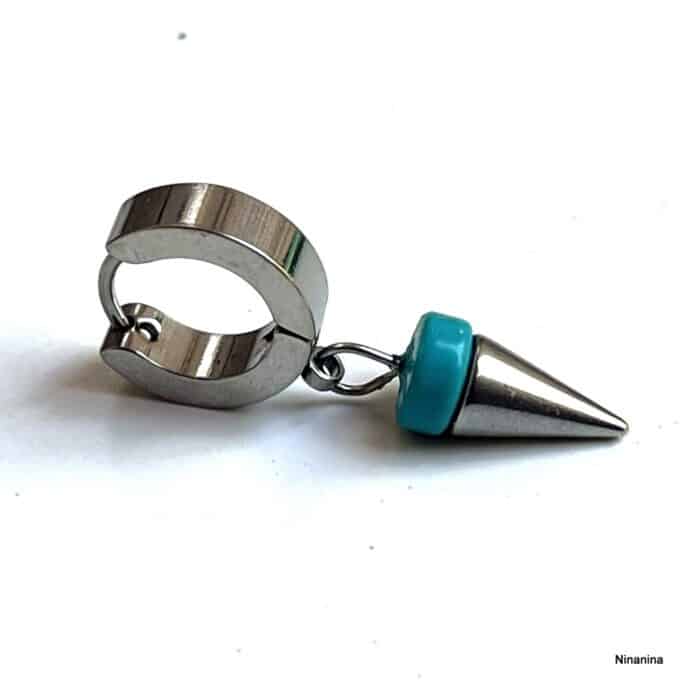 N8497b Boucle d'Oreille Spike Pendentif Pointe Acier Inoxydable Et Turquoise Homme - Bijoux Boucles d'oreilles en ligne Ninanina