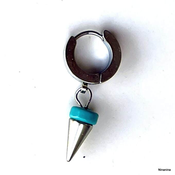 N8497c Boucle d'Oreille Spike Pendentif Pointe Acier Inoxydable Et Turquoise Homme - Bijoux Boucles d'oreilles en ligne Ninanina