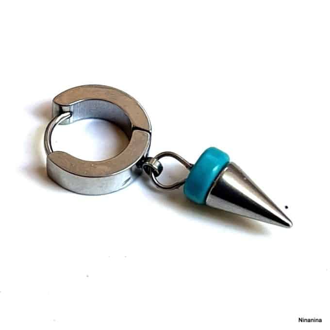N8497d Boucle d'Oreille Spike Pendentif Pointe Acier Inoxydable Et Turquoise Homme - Bijoux Boucles d'oreilles en ligne Ninanina