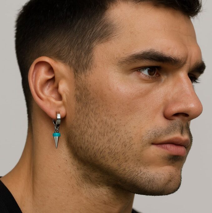 N8497e Boucle d'Oreille Spike Pendentif Pointe Acier Inoxydable Et Turquoise Homme - Bijoux Boucles d'oreilles en ligne Ninanina
