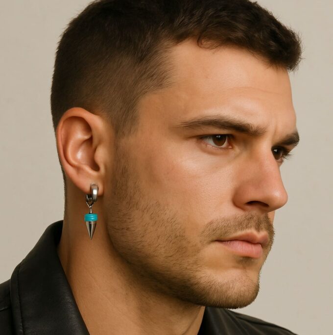 N8497f Boucle d'Oreille Spike Pendentif Pointe Acier Inoxydable Et Turquoise Homme - Bijoux Boucles d'oreilles en ligne Ninanina
